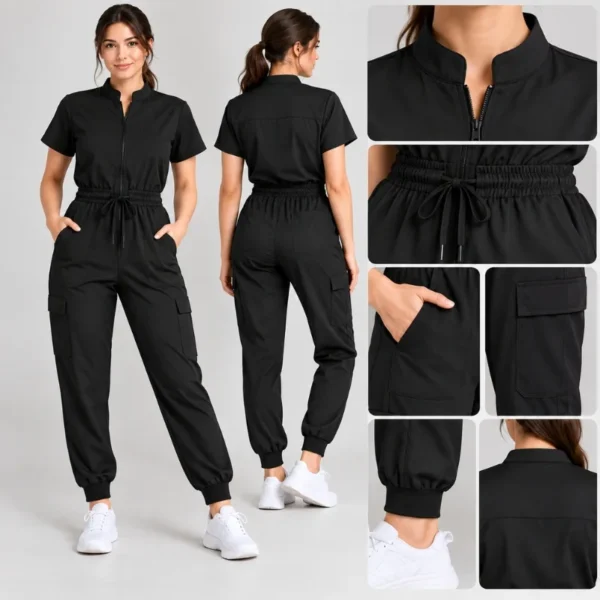 black scrub jumpsuit