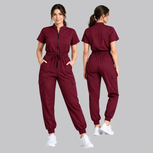 burgundy scrub jumpsuit